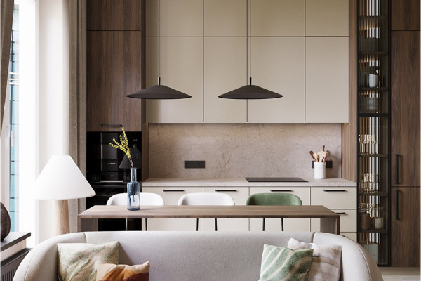 3D-визуализация интерьера кухни-гостиной